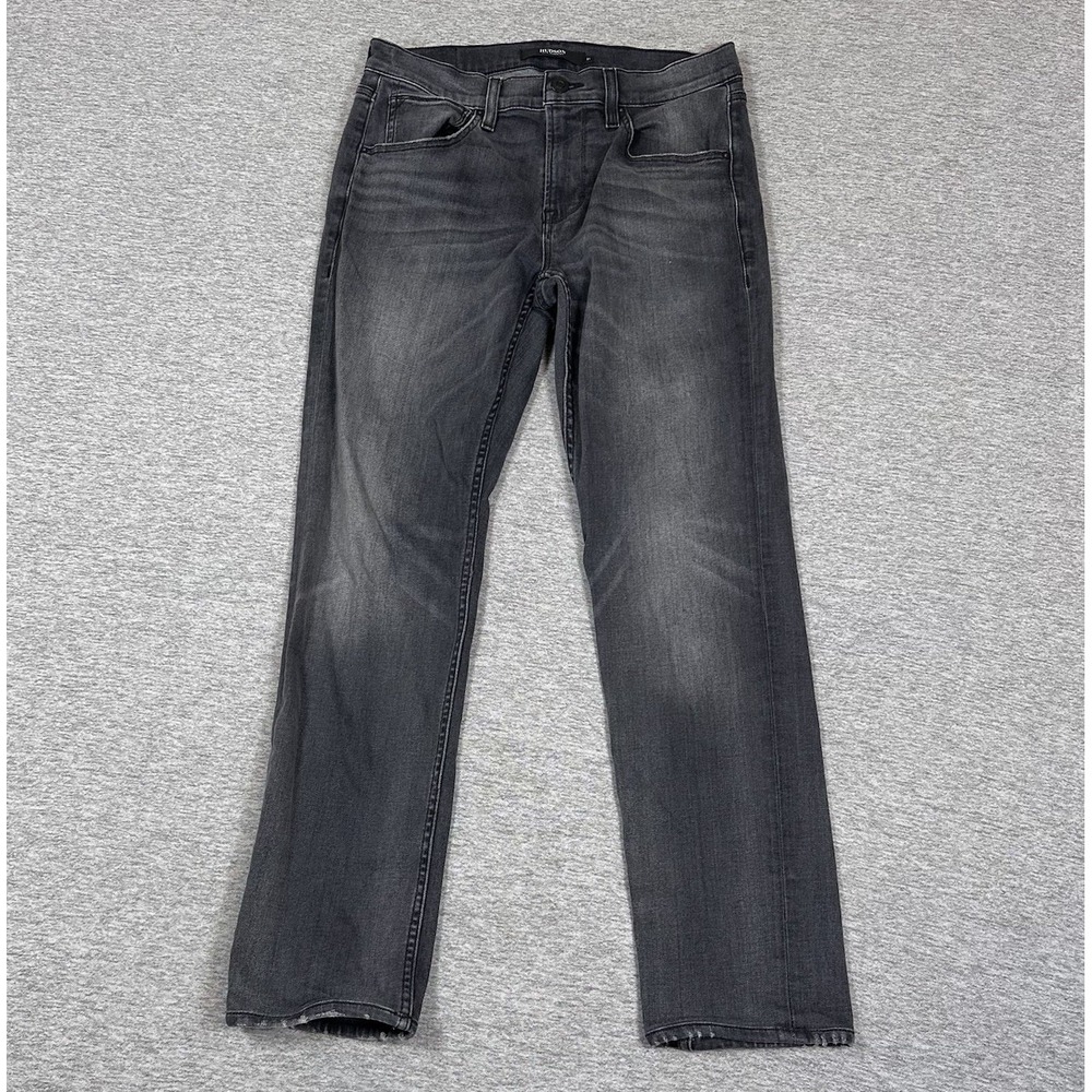 Hudson Jeans Mens 31x30 Black Gray Denim Blake Slim Straight Distress Stretch
